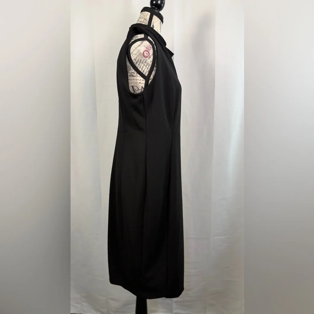 Calvin Klein Black Midi Dress with Bow Tie at Neckline Backside Zip Up Size 12 - Picture 4 of 15